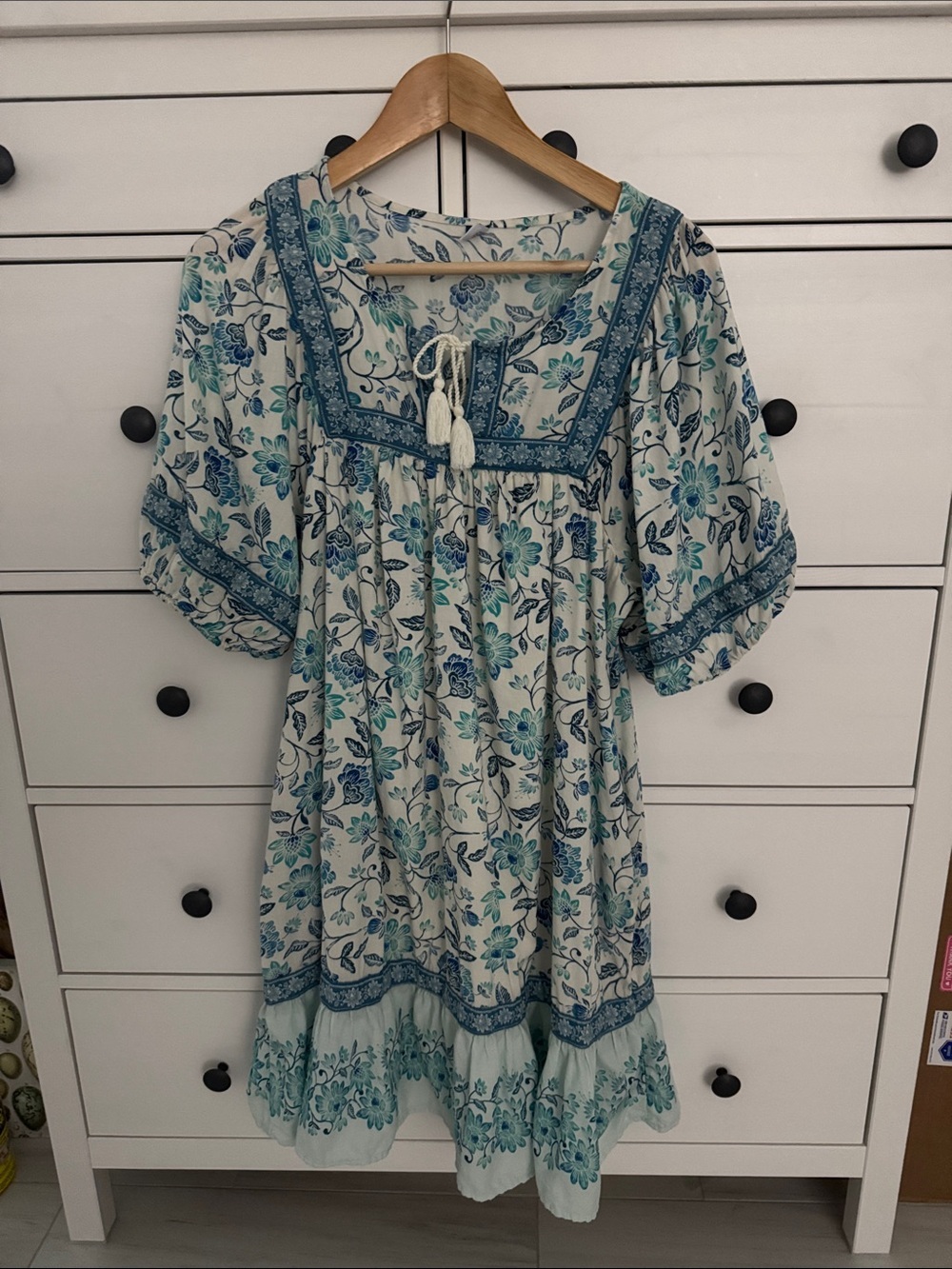 Floral Tiered Boho Dress in Light Blue